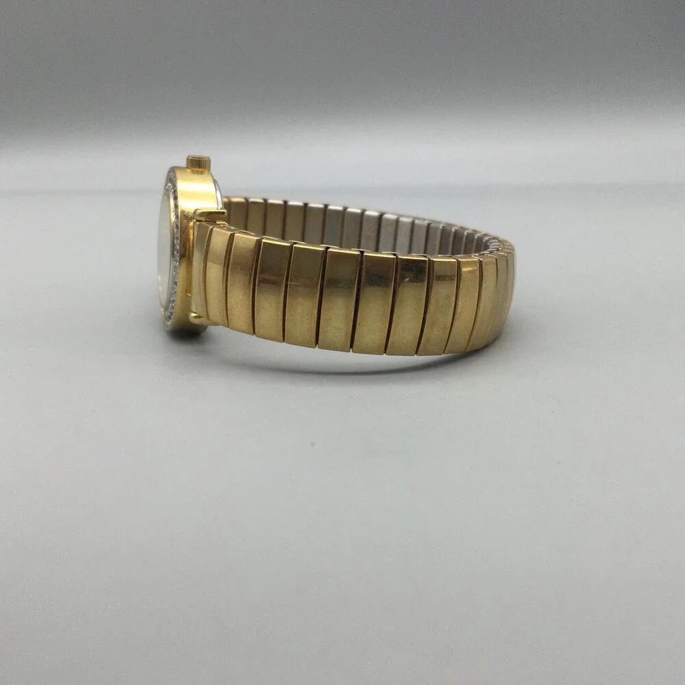 DMQ Womens Watch 24mm MOP Dial Gold Tone Crystals Stretch Band New Battery